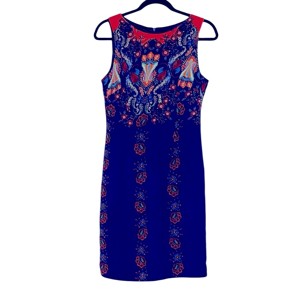 Future State dress blue with beautiful orange accent prints, size L